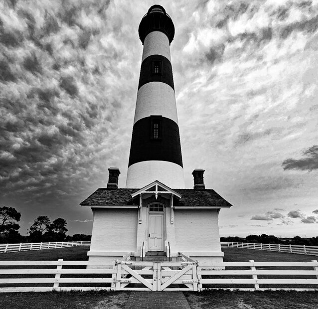 Lighthouse in black and white on the Outer Banks, NC